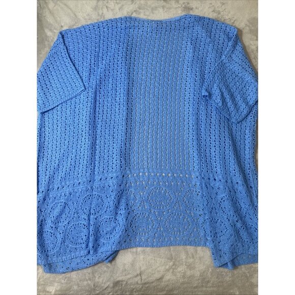 Women’s Catherines Knitted Open Cardigan Imported Yarns Blue Plus 3X - Picture 10 of 11